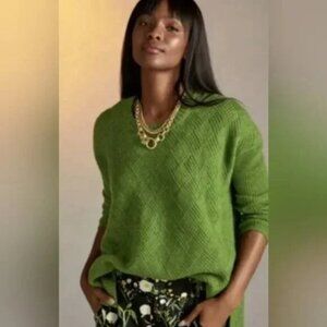 CAbi Basket Weave Pullover Sweater Kelly Green Sz M #4244 EUC